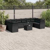 Set Divani da Giardino 11 pz con Cuscini in Polyrattan Nero 3218205