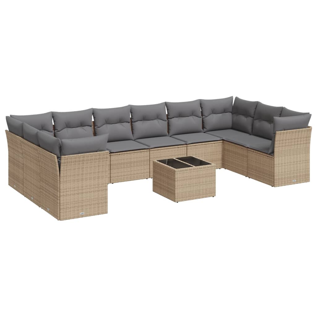 Set Divani da Giardino 11 pz con Cuscini Beige in Polyrattan 3218209