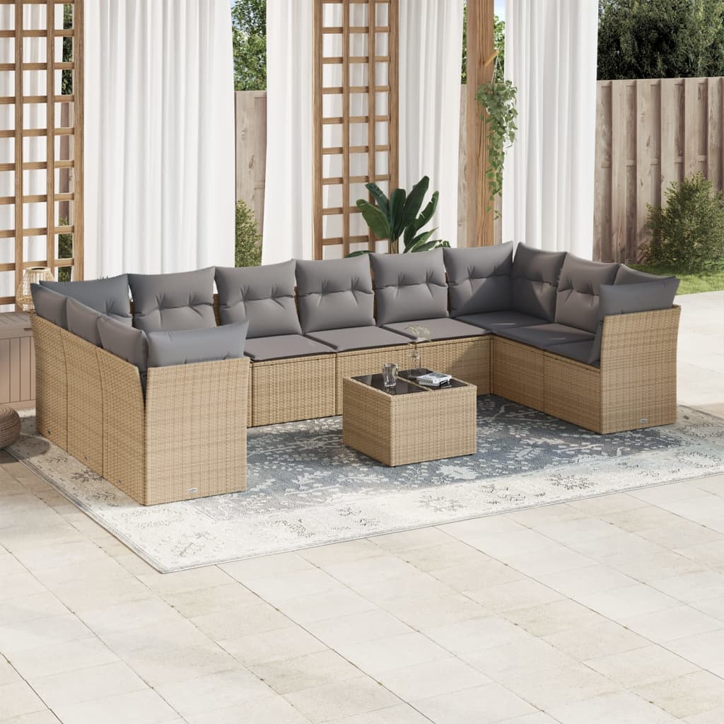 Set Divani da Giardino 11 pz con Cuscini Beige in Polyrattan 3218209