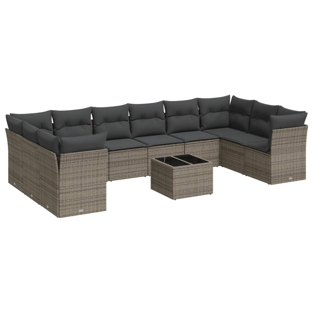 Set Divani da Giardino 11 pz con Cuscini in Polyrattan Grigio 3218210