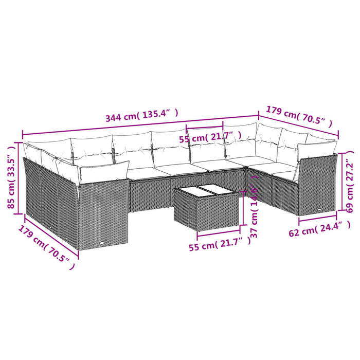 Set Divani da Giardino 11 pz con Cuscini in Polyrattan Grigio 3218210