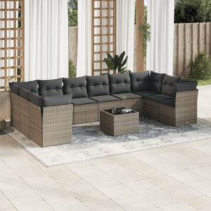 Set Divani da Giardino 11 pz con Cuscini in Polyrattan Grigio 3218210