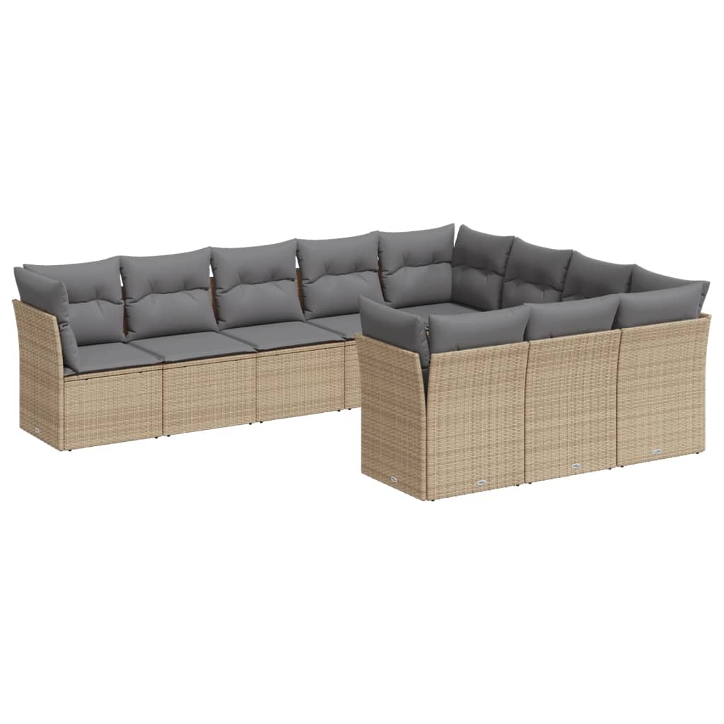 Set Divano da Giardino 10 pz con Cuscini Beige in Polyrattan 3218219