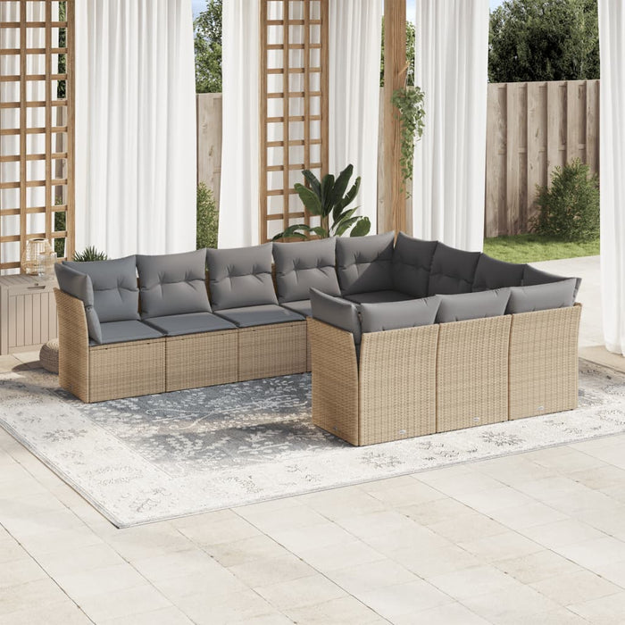 Set Divano da Giardino 10 pz con Cuscini Beige in Polyrattan 3218219