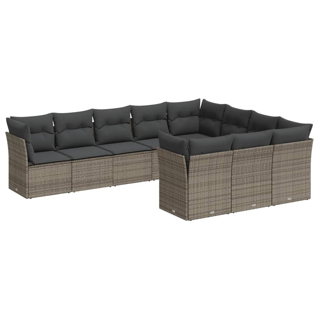 Set Divano da Giardino 10 pz con Cuscini Grigio in Polyrattan 3218220