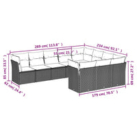 Set Divano da Giardino 10 pz con Cuscini Grigio in Polyrattan 3218220