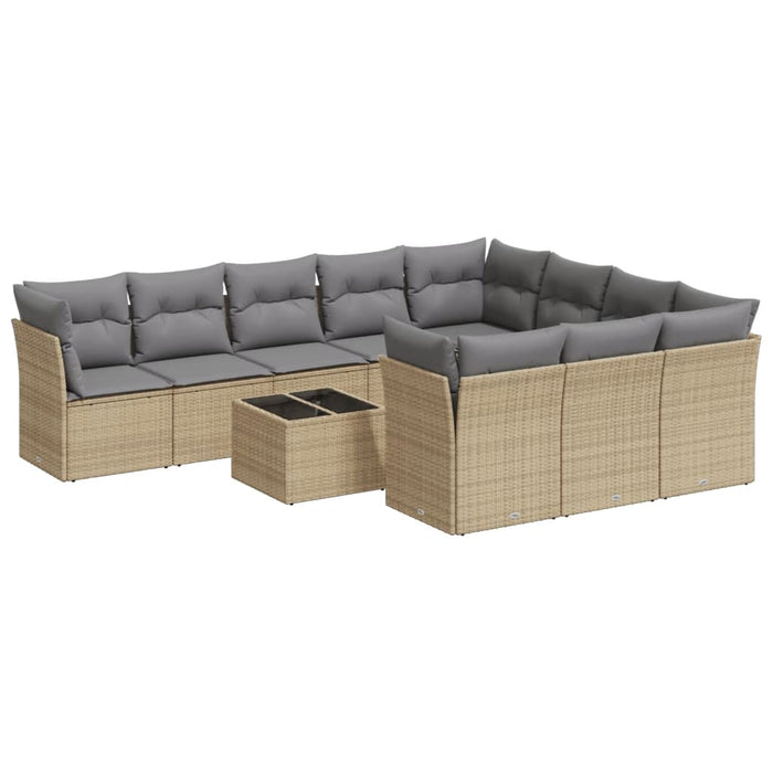 Set Divani da Giardino 11 pz con Cuscini Beige in Polyrattan 3218229