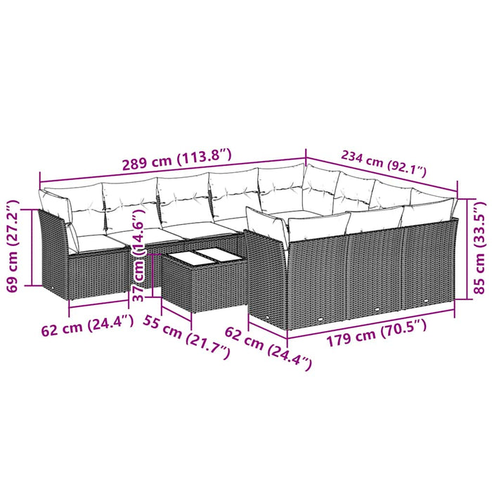 Set Divani da Giardino 11 pz con Cuscini in Polyrattan Grigio 3218232