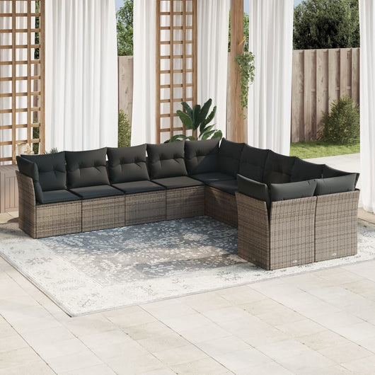 Set Divano da Giardino 10 pz con Cuscini Grigio in Polyrattan 3218240