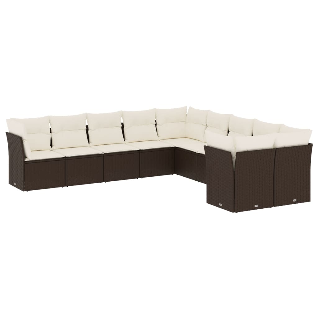 Set Divani da Giardino 10pz con Cuscini in Polyrattan Marronecod mxl 90372