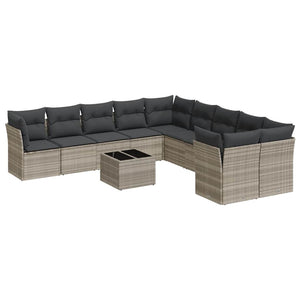 Set Divani da Giardino 11 pz con Cuscini in Polyrattan Grigio 3218252