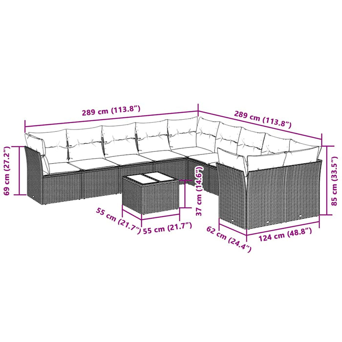 Set Divani da Giardino 11 pz con Cuscini in Polyrattan Grigio 3218252