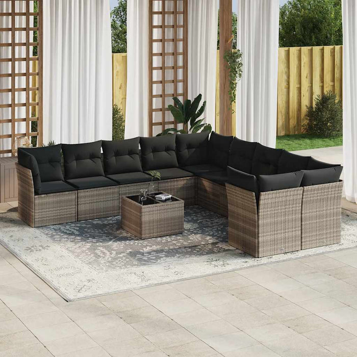 Set Divani da Giardino 11 pz con Cuscini in Polyrattan Grigio 3218252