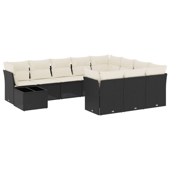 Set Divani da Giardino 11 pz con Cuscini in Polyrattan Nero 3218256