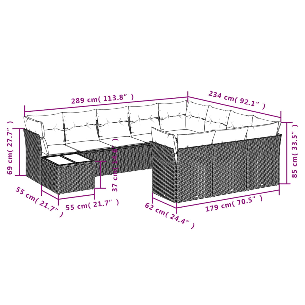 Set Divani da Giardino 11 pz con Cuscini in Polyrattan Grigio 3218260