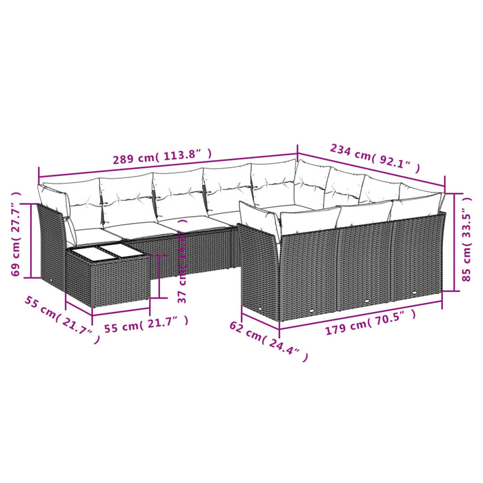 Set Divani da Giardino 11 pz con Cuscini in Polyrattan Grigiocod mxl 89518