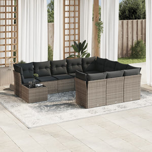 Set Divani da Giardino 11 pz con Cuscini in Polyrattan Grigio 3218260