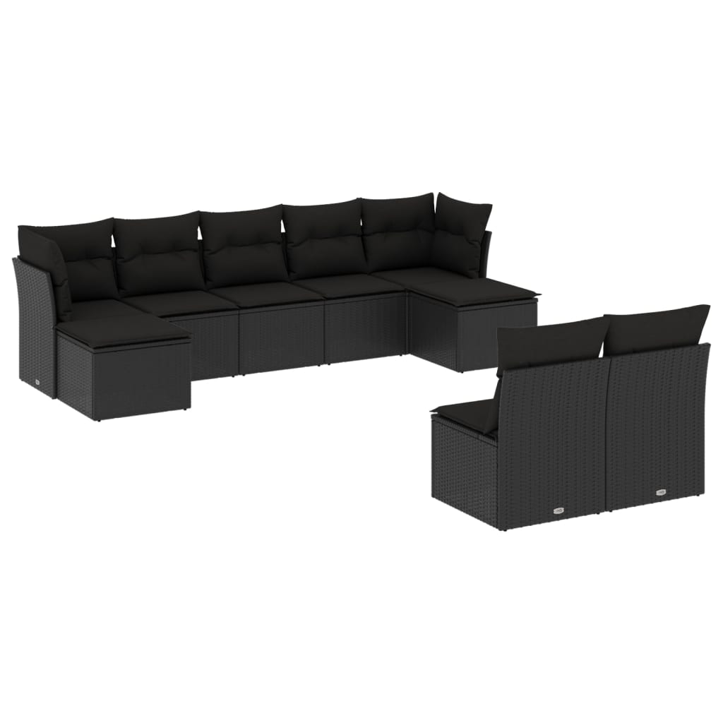 Set Divani da Giardino 9 pz con Cuscini Nero in Polyrattan 3218265