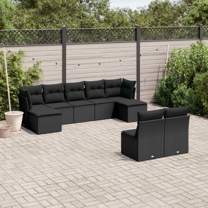 Set Divani da Giardino 9 pz con Cuscini Nero in Polyrattan 3218265