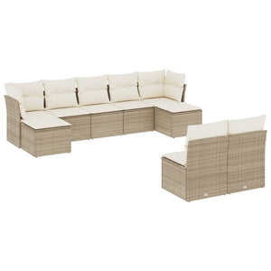 Set Divano da Giardino 9 pz con Cuscini Beige in Polyrattan 3218268