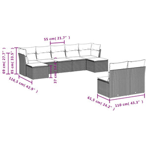 Set Divano da Giardino 9 pz con Cuscini Beige in Polyrattancod mxl 116378