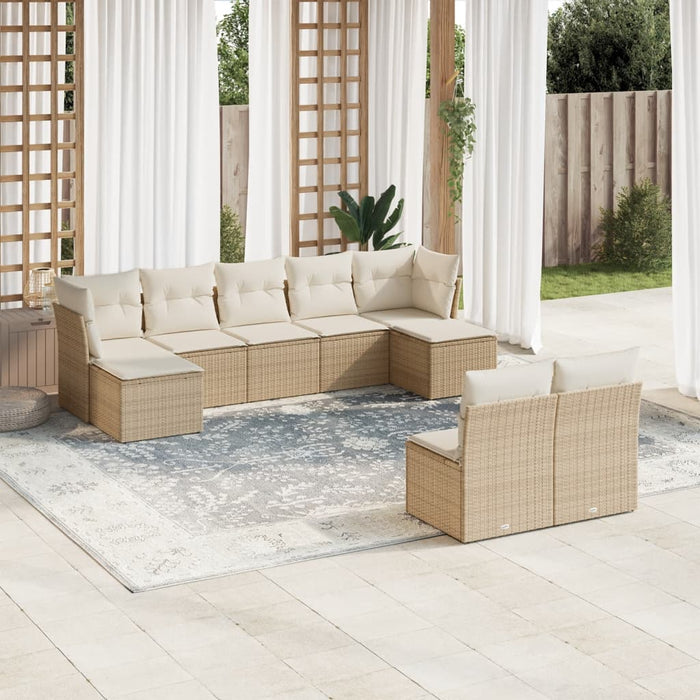 Set Divano da Giardino 9 pz con Cuscini Beige in Polyrattancod mxl 116378