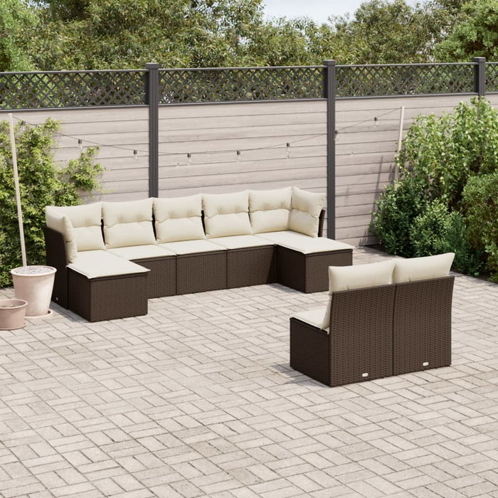 Set Divani da Giardino 9pz con Cuscini Marrone in Polyrattan 3218273