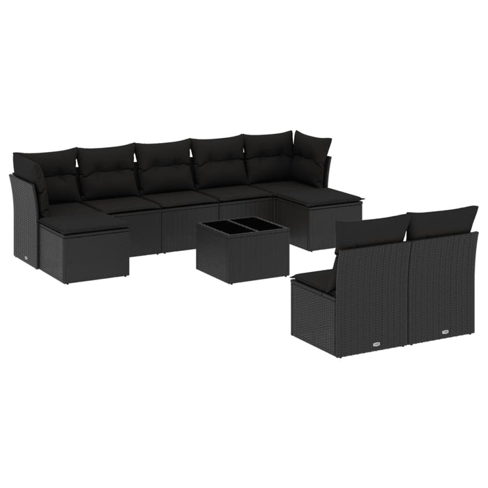 Set Divani da Giardino 10pz con Cuscini in Polyrattan Nero 3218275