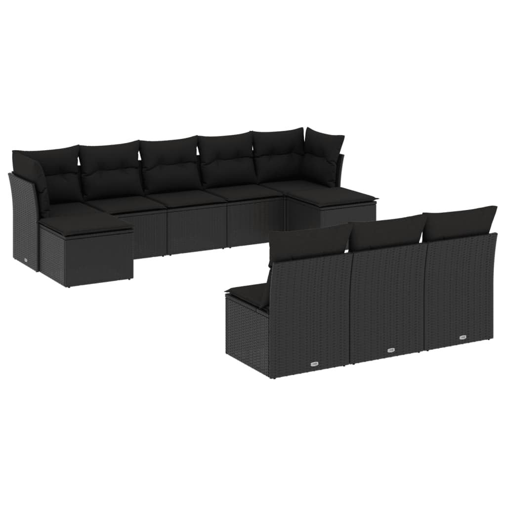 Set Divani da Giardino 10pz con Cuscini in Polyrattan Nero 3218285