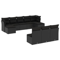 Set Divani da Giardino 10pz con Cuscini in Polyrattan Nero 3218285