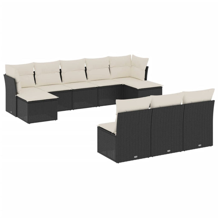 Set Divani da Giardino 10pz con Cuscini in Polyrattan Nero 3218286