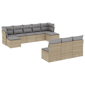 Set Divano da Giardino 10 pz con Cuscini Beige in Polyrattan 3218289