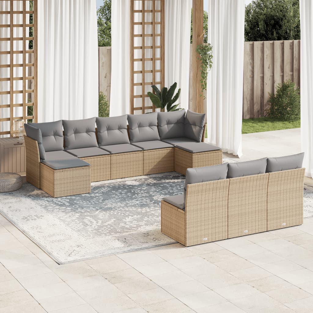 Set Divano da Giardino 10 pz con Cuscini Beige in Polyrattan 3218289