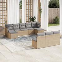 Set Divano da Giardino 10 pz con Cuscini Beige in Polyrattan 3218289