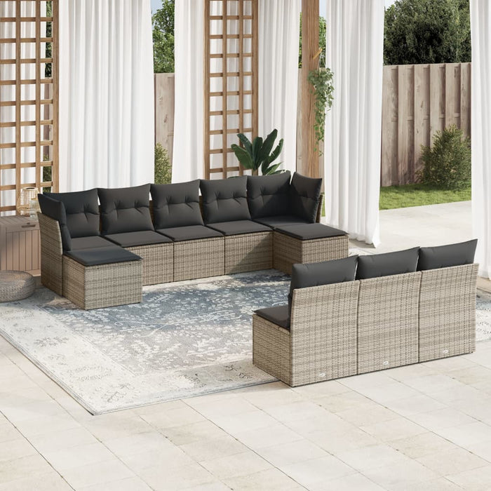 Set Divano da Giardino 10 pz con Cuscini Grigio in Polyrattan 3218290