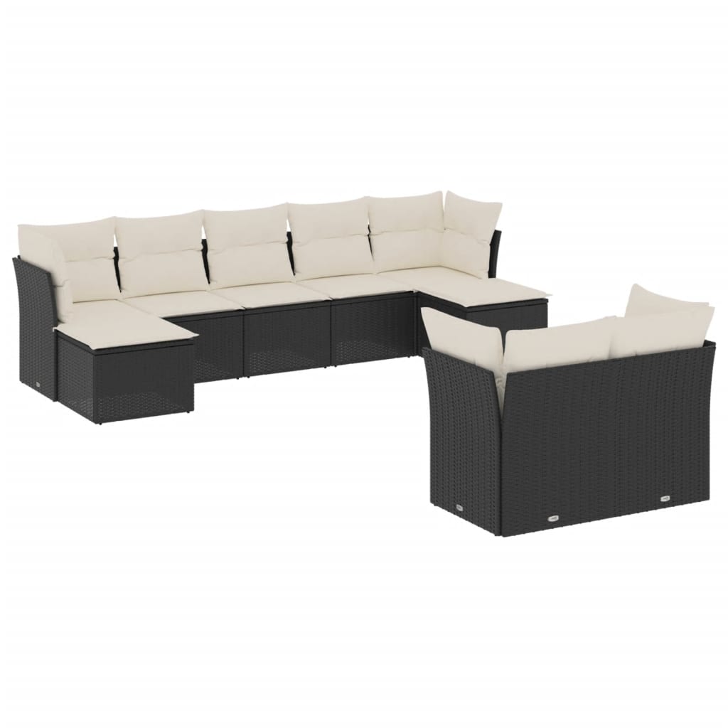 Set Divani da Giardino 9 pz con Cuscini Nero in Polyrattan 3218306