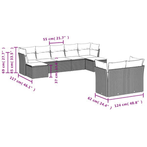 Set Divani da Giardino 9 pz con Cuscini Nero in Polyrattan 3218306