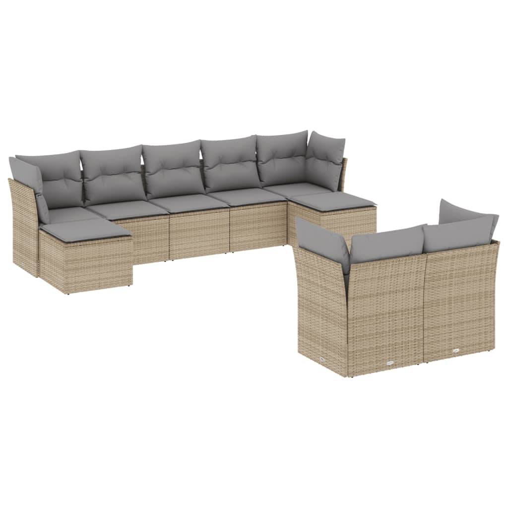 Set Divano da Giardino 9 pz con Cuscini Beige in Polyrattan 3218309