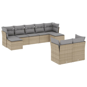 Set Divano da Giardino 9 pz con Cuscini Beige in Polyrattan 3218309