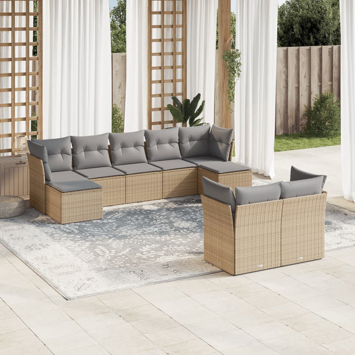 Set Divano da Giardino 9 pz con Cuscini Beige in Polyrattan 3218309