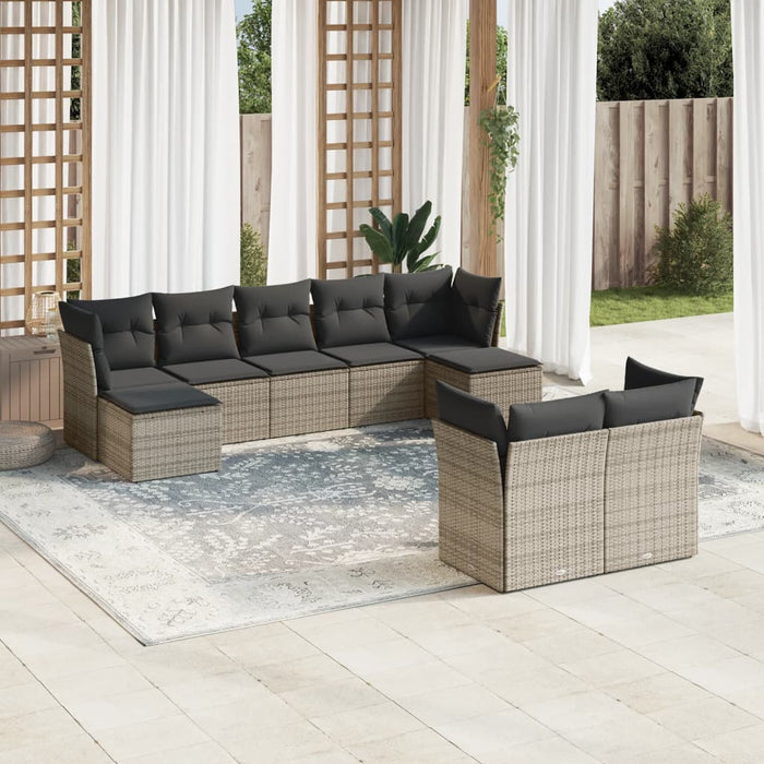 Set Divano da Giardino 9 pz con Cuscini Grigio in Polyrattan 3218310