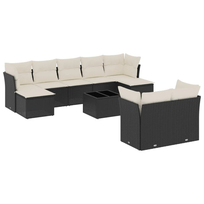 Set Divani da Giardino 10pz con Cuscini in Polyrattan Nero 3218316