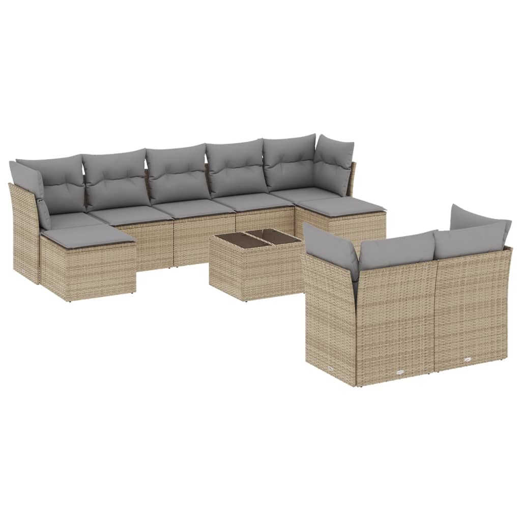 Set Divano da Giardino 10 pz con Cuscini Beige in Polyrattan 3218319