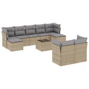 Set Divano da Giardino 10 pz con Cuscini Beige in Polyrattan 3218319