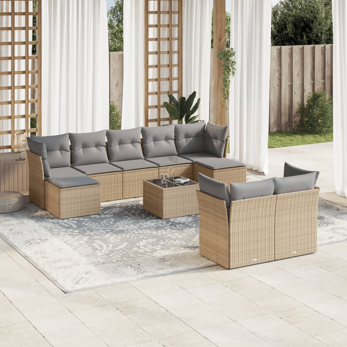 Set Divano da Giardino 10 pz con Cuscini Beige in Polyrattan 3218319