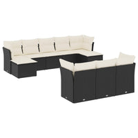 Set Divani da Giardino 10pz con Cuscini in Polyrattan Nero 3218326