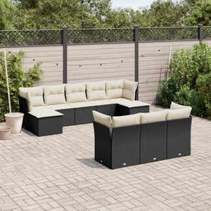 Set Divani da Giardino 10pz con Cuscini in Polyrattan Nero 3218326