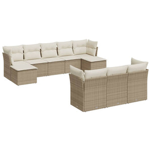 Set Divano da Giardino 10 pz con Cuscini Beige in Polyrattan 3218328