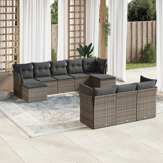 Set Divano da Giardino 10 pz con Cuscini Grigio in Polyrattan 3218330