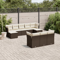 Set Divani da Giardino 10pz con Cuscini in Polyrattan Marrone 3218333